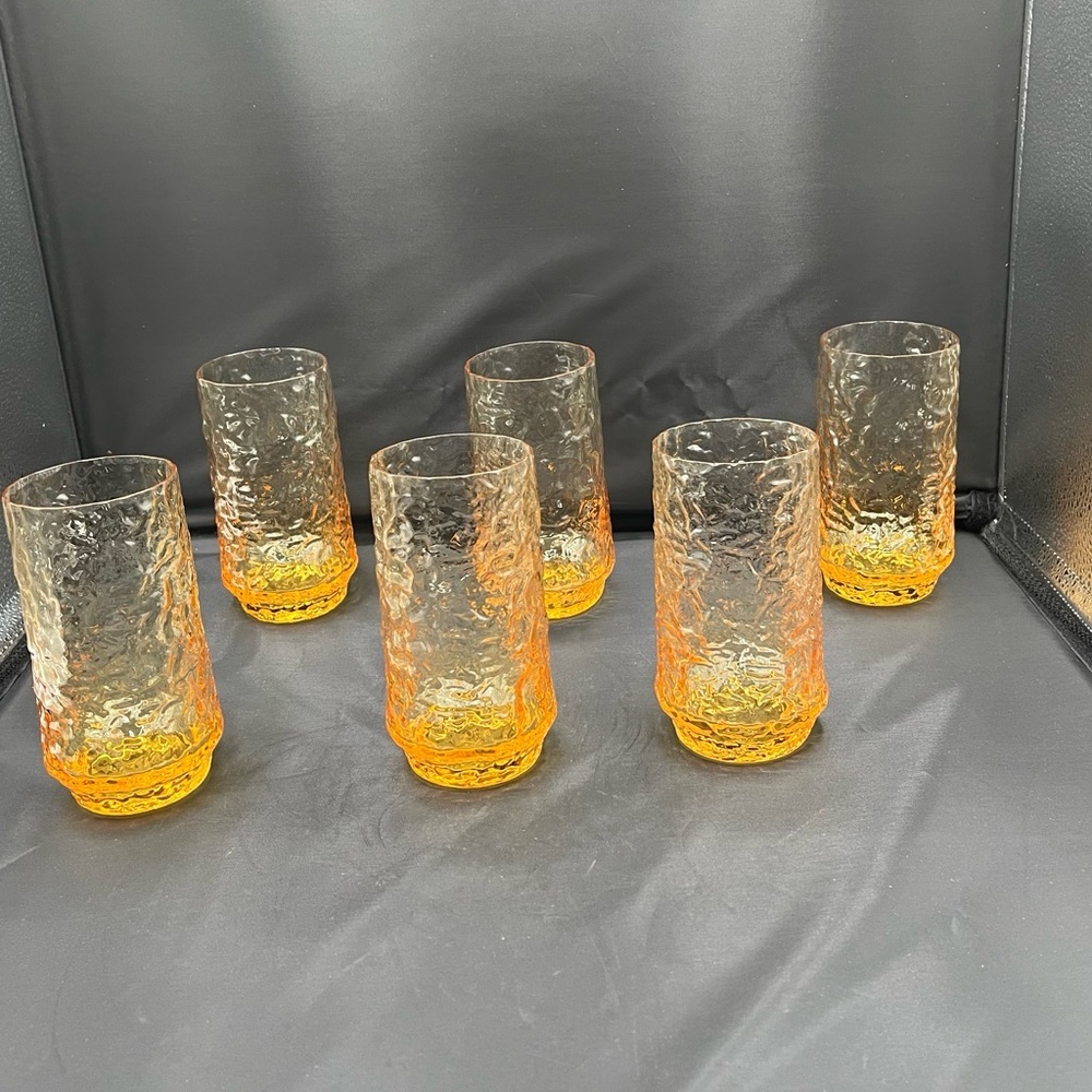 Vintage Anchor Hocking Milano Honey Gold Glasses 12 Oz Set Of 6 - Picture 3 of 12